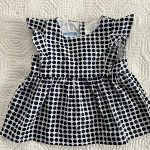 Jacadi Paris Baby Girl Navy White Polka Dot Dress Size 12M